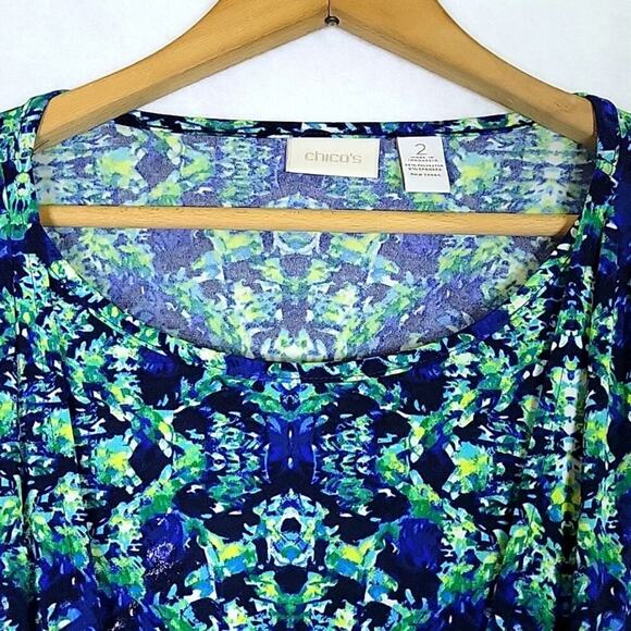 Chico's Blue Green 3/4 Sleeve Crossover Layered Front Blouse Size Large - Picture 3 of 6